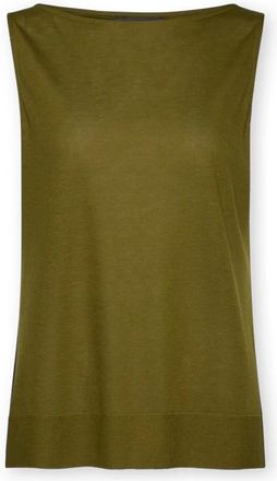 Elena Miro Boot Top met boothals - Dames - Tops zonder mouwen - Groen - 2XL - Katoen - Tops