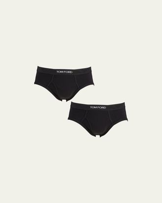 Tom Ford Mens 2-Pack Solid Jersey Logo-Waist Briefs