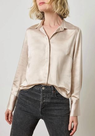Lilla P Satin Button Down Shirt In Angora
