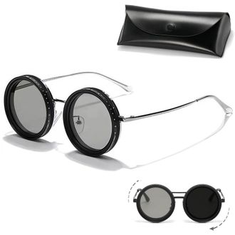 Generic Adjustable Tint Polarized Sunglasses, 2025 New ND Filter 1-9 Gears Adjustable Tint Round Sunglasses, Tinted Eyewear (G Style)