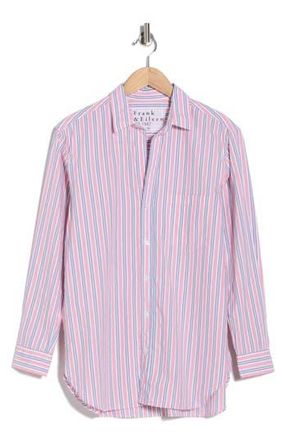 Frank & Eileen Relaxed Fit Button-Up Shirt in Blue Coral White Stripe at Nordstrom Rack, Size X-Small