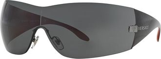 Versace Shield Rimless, With A Gunmetal Frame And Dark Grey Lens