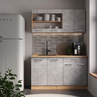 Vicco Cocina Para Solteros R-line, Hormig&oacute;n/roble Dorado, 140 Cm Sin Encimera