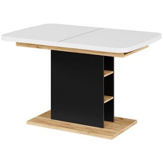 Vicco tavolo da pranzo allungabile Fenaro, Rovere bianco/nero/Goldkraft, 120 x 80 cm con scomparti aperti, Vicco