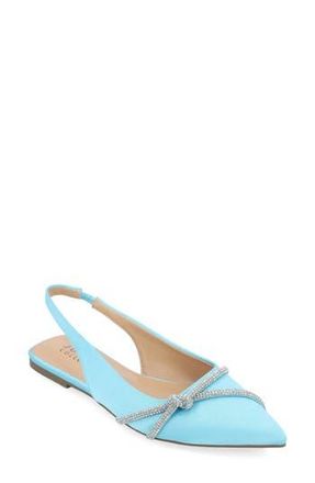 Journee Collection Rebbel Pav&eacute; Crystal Knot Slingback Flat in Blue at Nordstrom Rack, Size 6.5