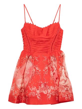 Zimmermann Rebellion lace-up floral mini dress - Red