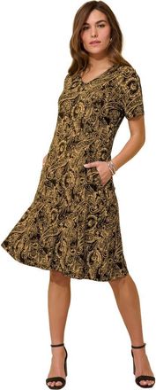 Roaman's Plus Size Stretch Knit Pocket Swing Dress in Brown Sugar Paisley Print at Nordstrom, Size 32