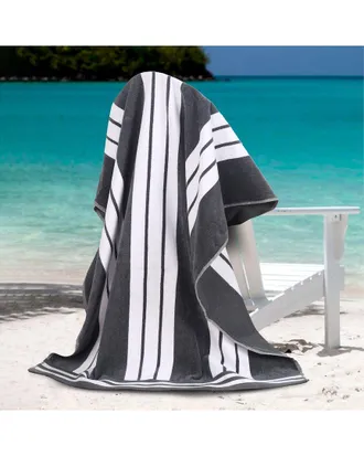 Superior Set Of 2 Cabana Stripe Oversized Cotton Beach Towels