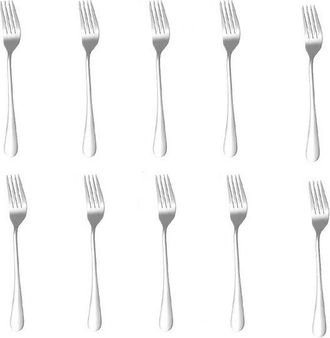 OEM Juego De 10 Tenedores De Acero Inoxidable, Tenedores De Acero Inoxidable, Tenedores De Mesa, Cubiertos De Postre, 18,8 2,4 Cm, Plateado