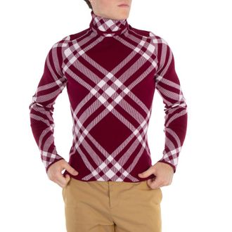Burberry Check Wool Blend Turtleneck, Size Large