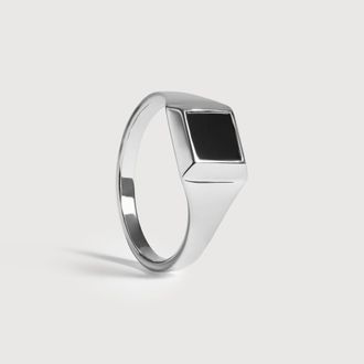 Monica Vinader Sterling Silver Signature Signet Ring Black Onyx