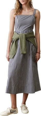 Marine Layer Demi Gingham Pima Cotton Poplin Midi Dress in Navy Gingham at Nordstrom, Size X-Large