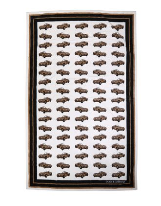 Dolce & Gabbana Womens Towel White Cotton Car Graphic Print 115cm X 180cm Beach Clothing