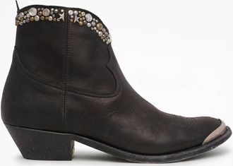Golden Goose Womens Young Leather Western Ankle Boots In Black