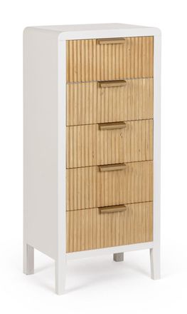 Konte Design C&oacute;moda de madera blanca y madera natural de paulownia, 40x30x92 cm