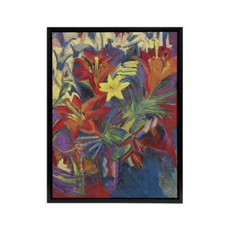 Artery8 Still Life with Lilies Ernst Ludwig Kirchner Black Framed Canvas Art | Size: W24 x H32