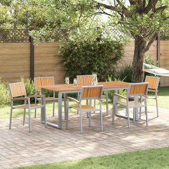 Berkfield Home 7 Piece Garden Dining Set Grey Steel & Solid Wood Acacia