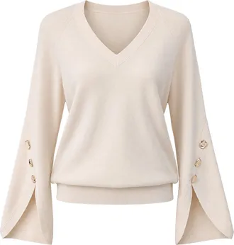 Liu Jo Cream Soft-Line V-Neck Sweater