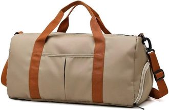 Generic Compatible For Fitness Bag Fashion Luggage Mens Casual Large Capacity Sports Handbag Travel Storage Simple Zipper(Khaki)