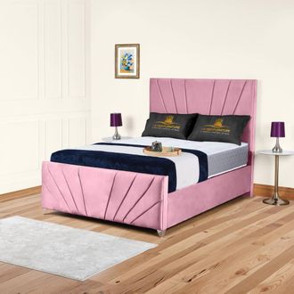Fimous UK Bed Furniture Sunrise Upholstered Gas Lift Storage Bed With 48 Headboard in Pink | Size: Super King