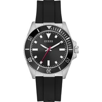 Guess Cliff Silicone Strap Watch, 41mm in Black/silver at Nordstrom