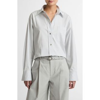 Vince Crop Cotton Shirt in Light Grey at Nordstrom, Size Xx-Small