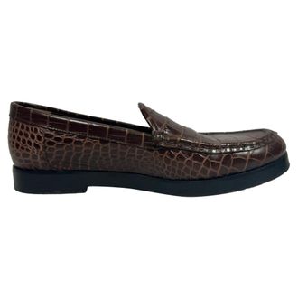 Manolo Blahnik Manolo Blahnik Ralone Croc-Effect Instappers in Bruin Leer