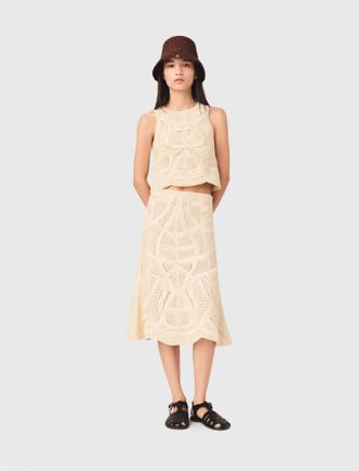 Maje Long Crochet Skirt - Beige - Maje