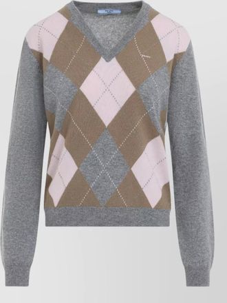 Prada cashmere argyle v-neck sweater