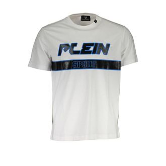 Plein Sport Mens Graphic Tee Short Sleeve Crew Neck - White Cotton - Size Medium