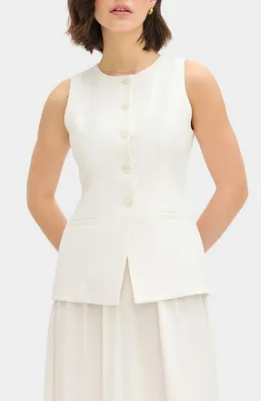 Aligne Harley Mixed Media Sleeveless Dress in White at Nordstrom, Size 14