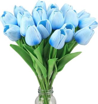 OEM 20 Piezas, Flores Falsas, Ramo Artificial, Tacto Real, Flores De L&aacute;tex, Tulipanes De Tacto Real, 34 Cm, Amarillo Anaranjado, Tulip&aacute;n De Pu, Ramo