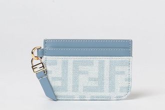Fendi Portacarte piatto in denim e pelle con monogramma FF stampato