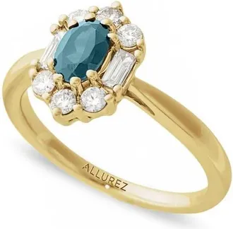 Allurez Oval Lab Aquamarine & Diamond Halo Ring 14K in 0.80Ct/yellow Gold at Nordstrom, Size 4.5