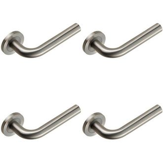 Loops 4x PAIR Straight Round Bar Handle on Round Rose Concealed Fix Satin Steel in Metallics