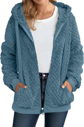 Generic Keepink Coats for Women UK Womens Plaid Fleece Jacket Check Pattern Zip Front Hooded Coat Pocket Oversized Sherpa Zip Up Hoodies Soft Fluffy Outwear W