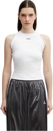 Off-white Off Stamp Ribbed Tank Top - Dames - Tops zonder mouwen - Wit - M - Katoen - Tops