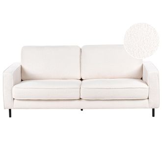 Beliani Sof&aacute; Moderno Minimalista De Boucl&eacute; 3 Plazas Cojines Patas De Metal Blanco Savalen