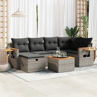 vidaXL Set De Sof&aacute;s De Jard&iacute;n 7 Pzas Con Cojines Rat&aacute;n Sint&eacute;tico Gris Vidaxl