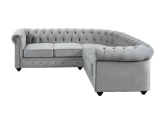 VENTE-UNIQUE.COM Sof&aacute; rinconera terciopelo gris claro