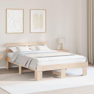 Berkfield Home Bed Frame with Headboard 140x200 cm Solid Wood Pine in Beige