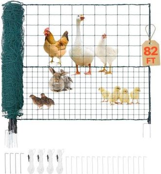 OEM Valla De Pollos Y Perros, 1,05 M X 25 M, Red De Protecci&oacute;n Para Jardines Y Huertos, Con Postes Y Estacas De Doble Punta, Malla Pl&aacute;stica De Seguridad P