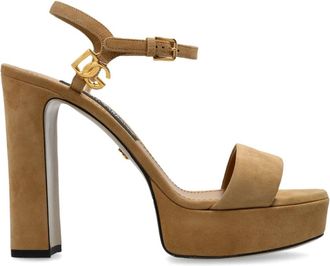 Dolce & Gabbana Suede Platform Sandalen - Dames - Sandalen met hakken - Beige - 38 1/2 EU - Leer - Schoenen