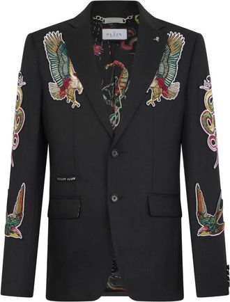 Philipp Plein Gigolo Fit Blazer met Tattoo Borduursel - Heren - Blazers - Zwart - L - Leer - Jassen