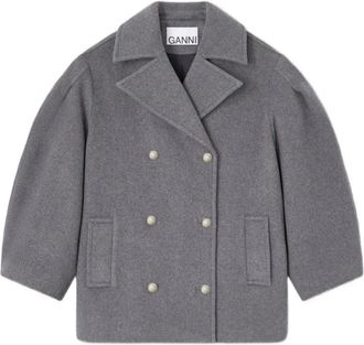 Ganni Jassen, Dames, Grijs, S, Nylon, Double-Breasted Jas