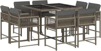 vidaXL Set comedor jardín 9 pzas y cojines ratán sintético gris vidaXL