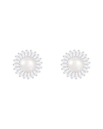 Splendid Pearls 6.5-7mm Pearl CZ Jacket Earrings