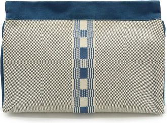 Herm&egrave;s Blue Ivory Canvas Clutch Bag (Pre-Owned)