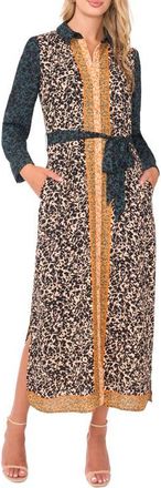 Vince Camuto Mixed Print Long Sleeve Midi Shirtdress in Deep Forest at Nordstrom, Size X-Small