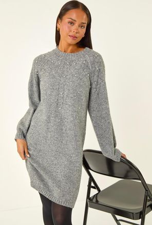 Roman Embellished Faux Pearl Knit Dress
